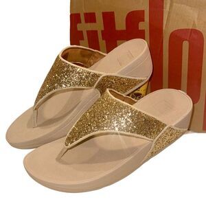 Fitflop Platino Gold Lulu Glitter Toe Thong Flip-Flop Sandals Women’s Size 9